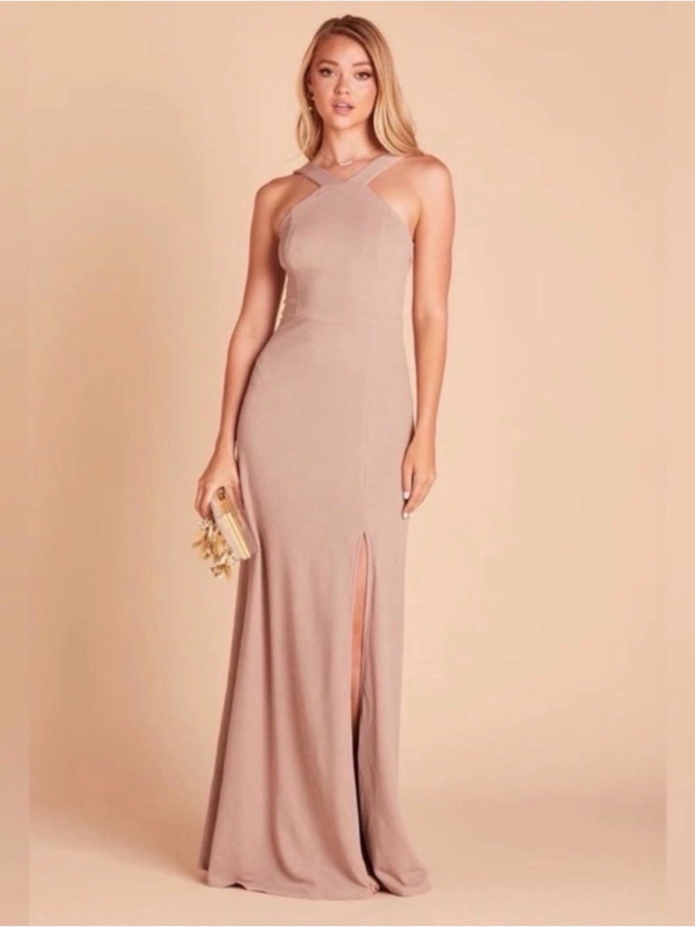 Birdy Grey GENE DRESS CREPE TAUPE NEW NWT BRIDESMAID WEDDING SMALL